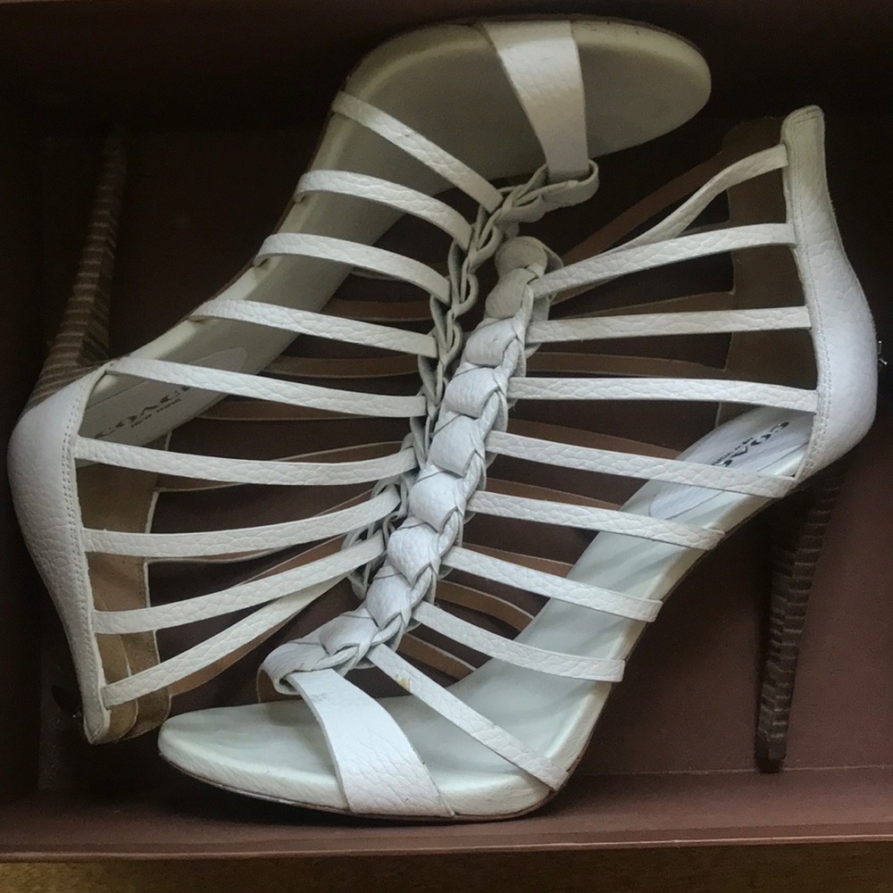Coach Josey Leather White Caged Heels Sandals
